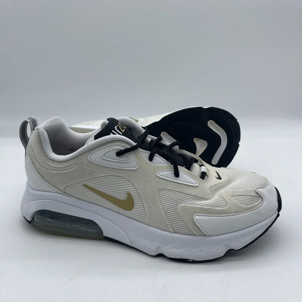 Nike Air Max 200 AT6175-102 Women's Size 10 Running Shoes 'White Metallic Gold'